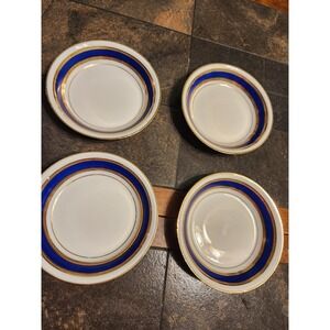 Vtg Robert Haviland Le Tanneur Limoges 5.25" Fruit Sauce Bowl Set 4 Blue & Gold
